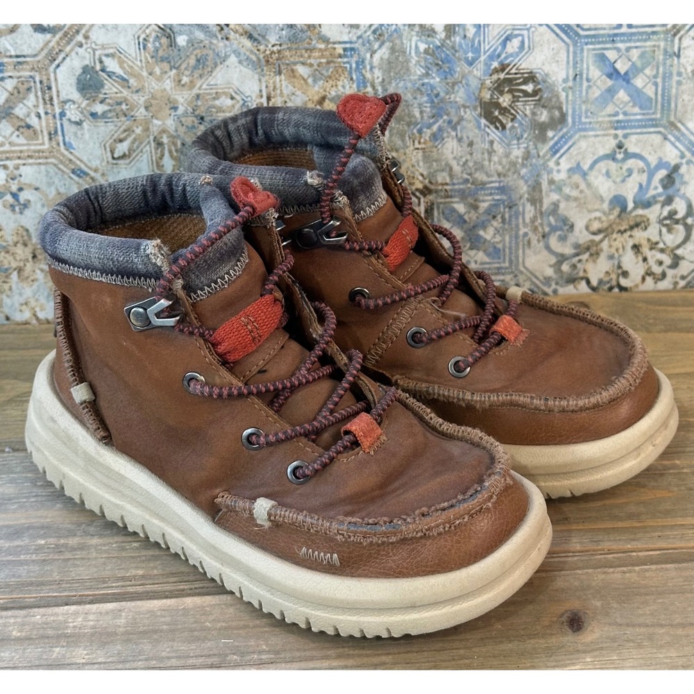 Hey Dude Scott Grip Leather Chukka Boots Kids Boys 11.5 Brown Good